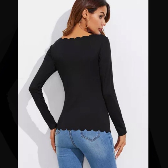Scalloped fall long sleeve shirt in Black - Picture 2 of 6